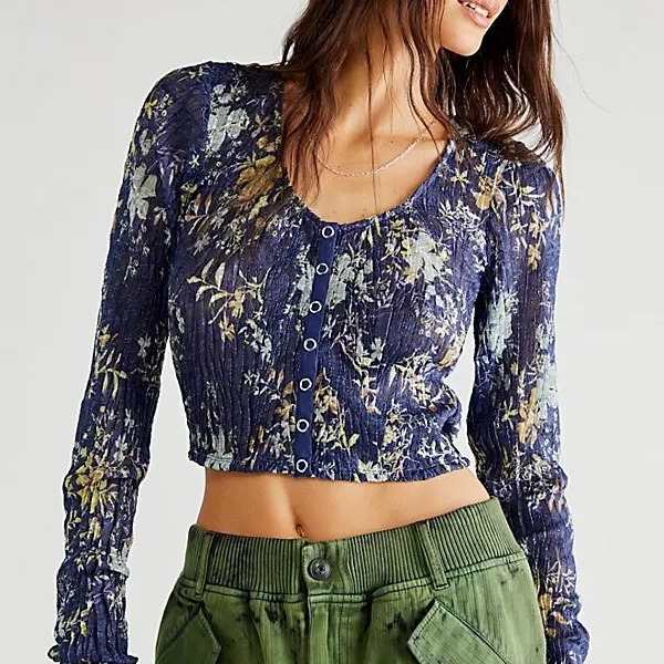 We The Free (Free People) - Angelina Top In Indigo Combo - Size Xs